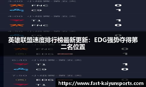 英雄联盟速度排行榜最新更新：EDG强势夺得第二名位置